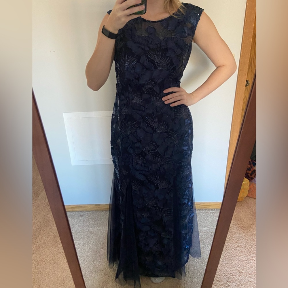 Alex Evenings Macy blue floor length formal gown